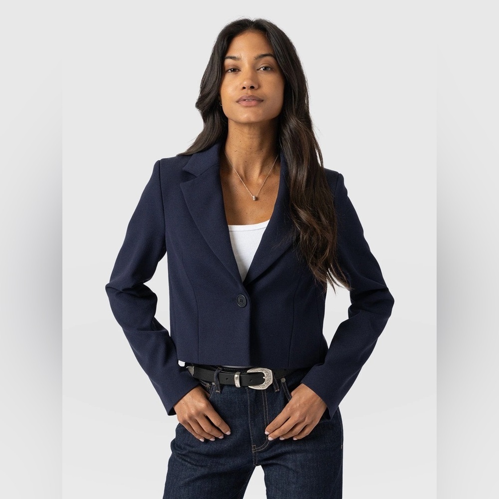 Saint + Sofia NWT Astrid Cropped Blazer - Navy - 4